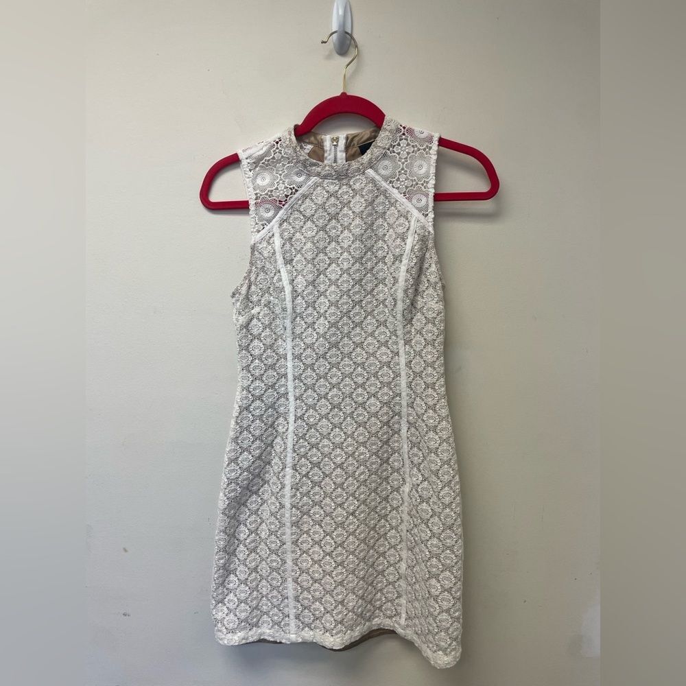 Ladkah White Lace Mini Dress High Neck Graduation Cottagecore Bridal Chic SZ S